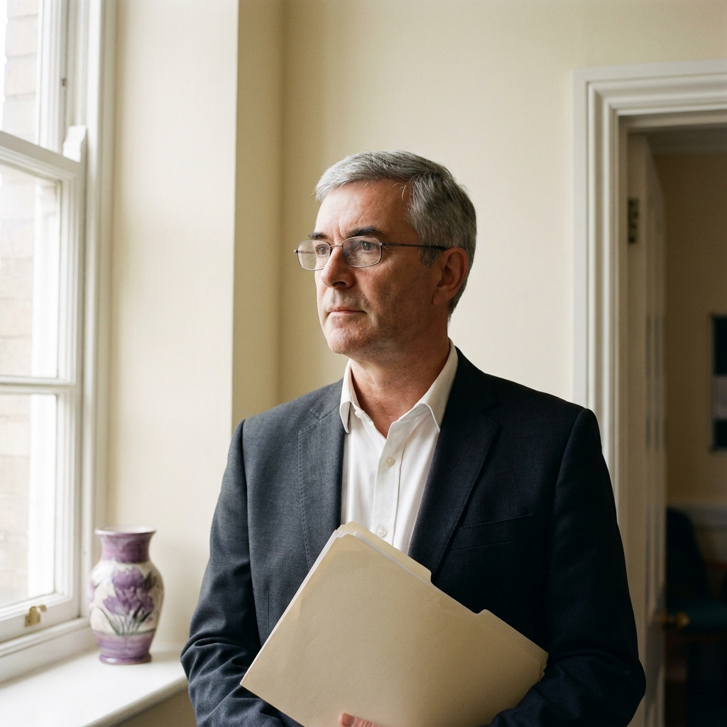 Paul Bradshaw JP, trustee since 2018, photographed by a window at the parish hall.